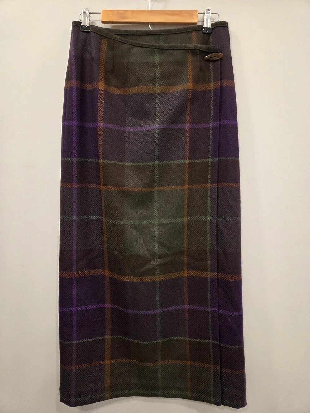 Talbots Vintage 90s Y2K Plaid Wool Wrap Maxi Skirt Size 8